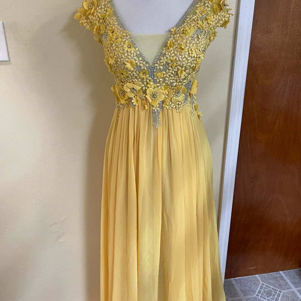 Yellow Floral Embellished Gown